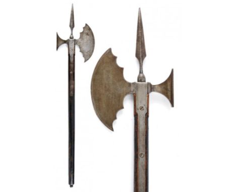 dating: 19th Century provenance: Europe, Hand-shaped, iron cusp ribbed at the center, heavy, convex-edged axe with undulated 