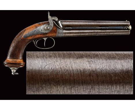 dating: about 1855 provenance: Paris, Rifled, round, damascened, over-and under, 18 mm cal barrels (clean bores, visible rifl