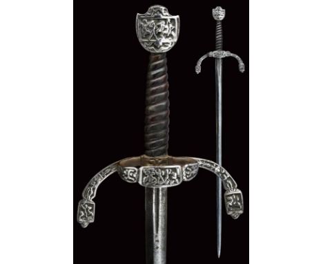 dating: 16th / 19th Century provenance: Europe, Straight, antique, double-edged blade of hexagonal section, provided with sho