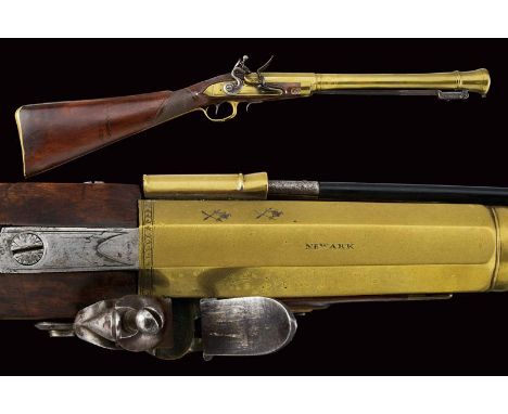 dating: Early 19th Century provenance: England, Smoothbore, two-stage, brass barrel, octagonal at the first part and then rou
