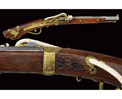 dating: Circa 1800 - 1860 provenance: Japan, Octagonal, 11,4 mm cal barrel tapered towards the nozzle which is provided with 