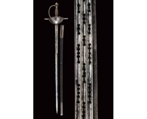 dating: 19th Century provenance: Spain, Straight, single-and false-edged blade with rip, with remains of engravings at the fo