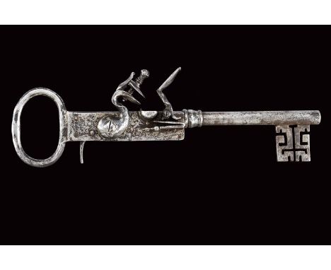 dating: First half of the 19th Century provenance: Europe, Round, 8 mm cal barrel with balustrade-shaped base; flintlock with