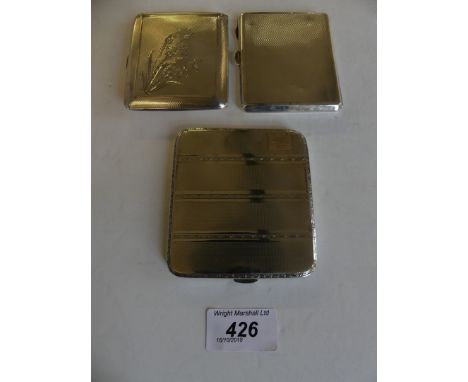 Three silver cigarette case each with engine turned decoration, opening to reveal a silver gilt inner, weight approx, 8.4oz 