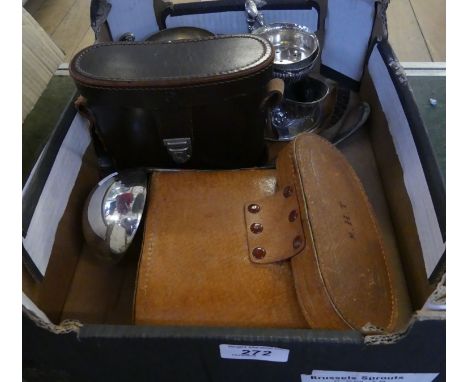 A mixed lot of silver-plated items to include a sauce ladle, shaving mug, two handled trophy of Shipping Line Interest bearin