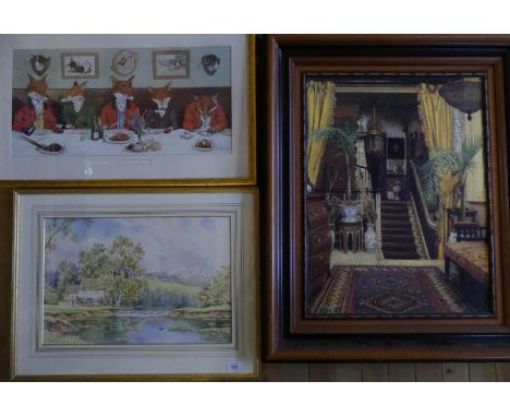 Harry B Neilson 'Mr Foxes Hunt Breakfast on Xmas Day' print, framed and glazed, together with a further textured print of an 