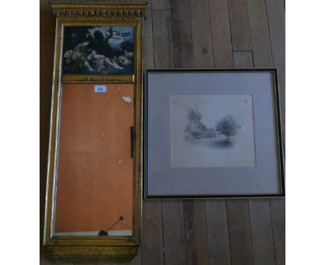 A modern Italianate style wall mirror and a framed Geldart print (2) 