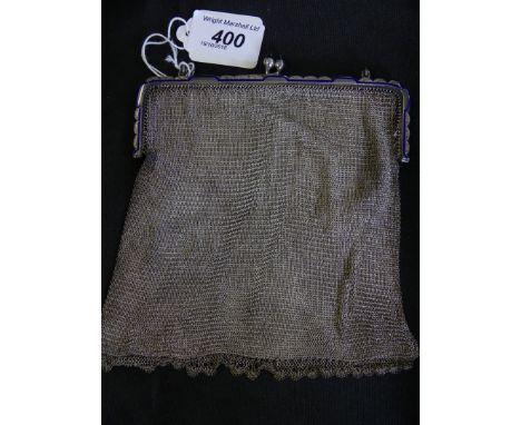 A 1920s silver and enamel mesh bag, the mesh bag with blue enamel hinged clasp, import marks for London, 1925, weight approx 