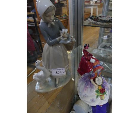 A mixed lot comprising Royal Doulton figurine 'Monica', 'Emma' and a Lladro model of a young girl with a goose 