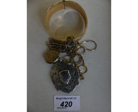 A late Victorian silver fobTogether with an assortment of plated jewellery, William Hair Haseler, Birmingham, 1900, weight of