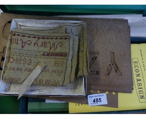 A mixed lot comprising an Econasign stencil set, together with an unframed needlework sampler signed Mary Ann Homard aged 11 