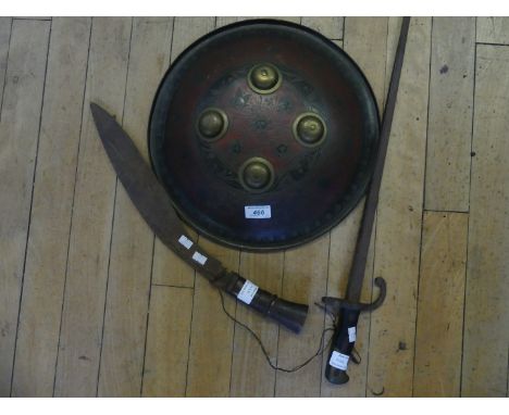 A French gras bayonet, late 19th Century, 52cm straight blade, a kukri knife early 20th Century, 36cm blade and a metal and r