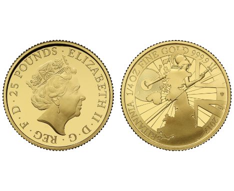 g Elizabeth II (1952-2022), gold proof Quarter Ounce of Twenty-Five Pounds, Britannia, 2017, struck in 999.9 fine gold, crown