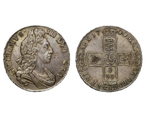 William III (1694-1702), silver Crown, 1700, third laureate and draped bust variety right, legend and toothed border surround