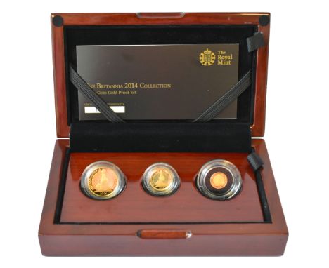 g Elizabeth II (1952-2022), gold proof 3-coin Britannia Set, 2014, Twenty Five Pounds, Ten Pounds, One Pound, coins weighing 