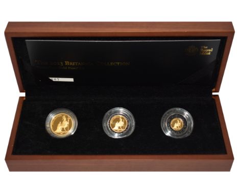 g Elizabeth II (1952 -2022), gold proof 3-coin Britannia Set, 2013, Twenty Five Pounds, Ten Pounds, One Pound, coins weighing