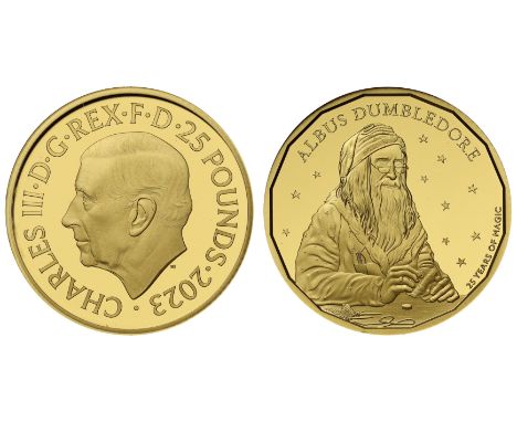 g Charles III (2022-), gold proof Quarter Ounce of Twenty-Five Pounds, 2023, struck in 999.9 fine gold, Professor Dumbledore 