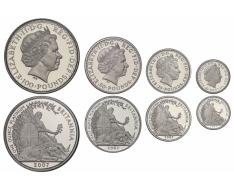 Elizabeth II (1952-2022), platinum proof 4-coin Britannia Set, 2007, struck in 999.5 platinum, One Hundred Pounds, Fifty Poun