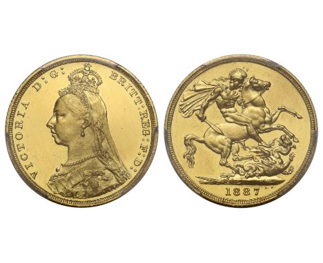 g Victoria (1837-1901), gold proof Sovereign, 1887, London, Jubilee bust facing left, small crown and veil on head, pearl ear