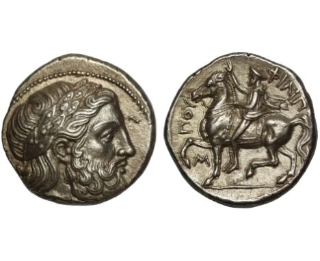 † Kingdom of Macedon, Philip II (359-336 BC), silver Tetradrachm, Amphipolis, lifetime issue, struck 355-348 B.C., head of Ze