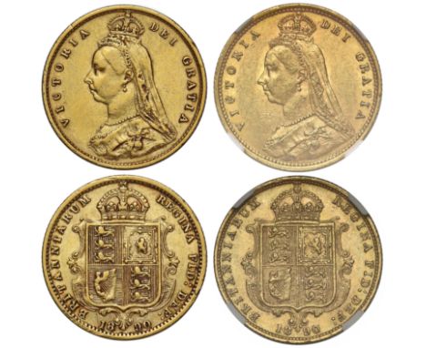 g Victoria (1837-1901), gold Half-Sovereigns (2), 1890, high and low shields respectively, Jubilee style bust facing left, de
