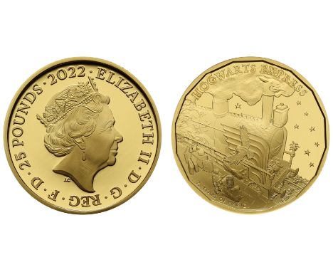 g Elizabeth II (1952-2022), gold proof Quarter Ounce of Twenty-Five Pounds, 2022, struck in 999.9 fine gold, Hogwarts Express