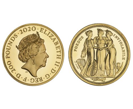 g Elizabeth II (1952-2022), gold proof Two Ounces of Two Hundred Pounds, 2020, Three Graces, struck in 999.9 fine gold, crown