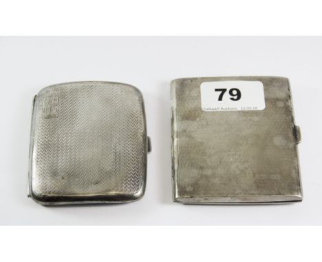 Two hallmarked silver cigarette cases with engine turned decoration, 8.5 x 7 & 8 x 6.5cm.
