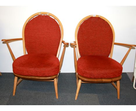A pair of Ercol armchairs, back H. 81cm.