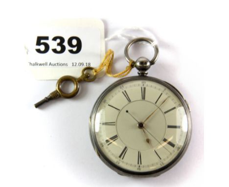 A hallmarked silver pocket chronometer, (understood to be in w/o).
