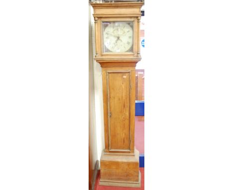 A provincial stained pine cased longcase clock, having a painted square dial with central chapter ring