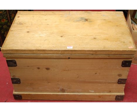 A pine blanket box and a metal bound trunk (2)
