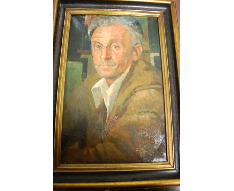 Portrait of Jesus Christ, oil on oak panel; and late 20th century school - half length portrait of a man, oil on canvas, mono