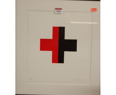 Michael Brick (1946-2014) - red and black cross, screen print, signed in pencil to the margin, and numbered 10/50, 28x25cm