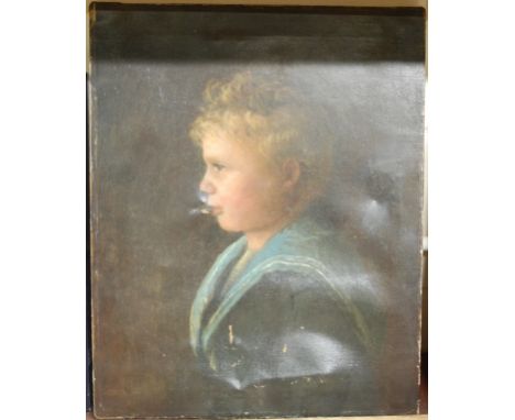 Early 20th century English school half length profile portrait of a boy, oil on canvas