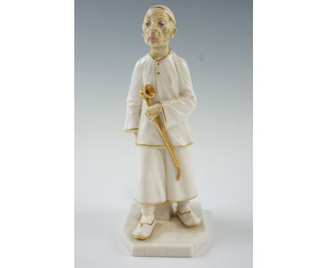A mid-to-late 19th Century Royal Worcester blanc-de-chine figurines of an oriental gentleman, designed by James Hadley, shape