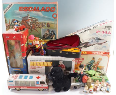 A group of vintage children's toys, including a boxed Tanya Family Rider set, a Star Toys Honda CB 750 Turbo Motorbike, a box