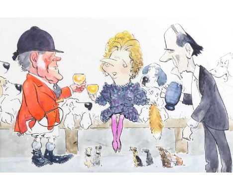 John Billy Wilkinson [ Wilk ] (Cumbrian, Keswick, 1906 - 1994) A caricature depicting hunts master Johnny Richardson toasting