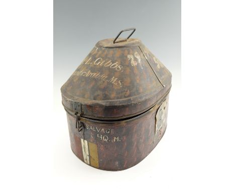 An inter-War British Army officer's Wolseley Pattern tropical helmet tin bearing the name of Captain D L Gibbs, Saudi Arabia 