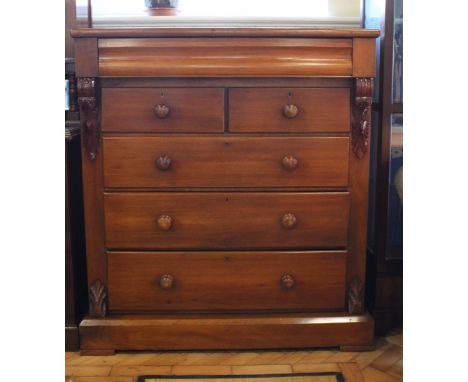 A Victorian Scotch mahogany chest of drawers on plinth base, 114.5 x 54 x 127