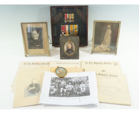 A Distinguished Service Order, 1914-15 Star, British War and Victory Medals with oak leaf clasp and miniatures to Major / Lt 