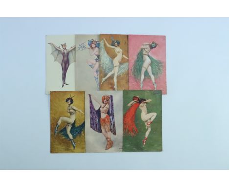 6 early 20th Century Art Deco period postcards depicting exotic dancers after works by Ernest Gayac, together with a similar 