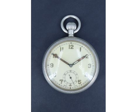 A Second World War British military GSTP pocket watch, the case back marked B50298 and bearing a broad arrow mark, 50 mm excl