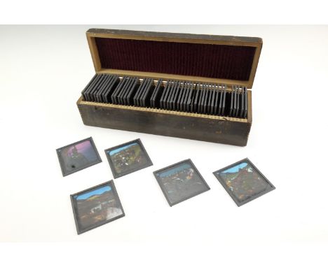 [ Boer War ] A cased set of 50 "Transvaal War" polychrome printed magic lantern slides, circa 1900