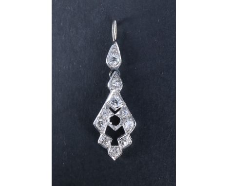 An Art Deco diamond pendant, having nine diamonds pavé set in a precious white metal openwork pendant of typical geometric fo