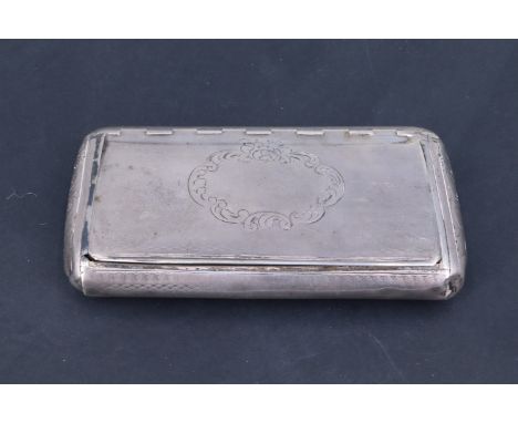 A Victorian silver snuff box, the inset hinged lid engraved with a rose topped foliate cartouche, the interior gilt, Nathanie
