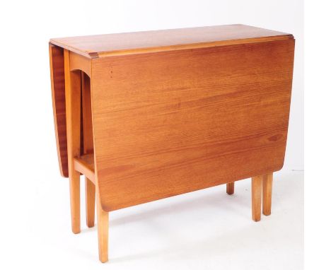 British Modern Design - A retro mid century teak gate leg drop leaf space saving dining table. Square tapering supports unite