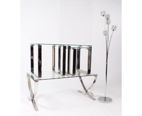 British Modern Design - A modern nest of two tables together with a a large rectangular example and another chrome and glass 