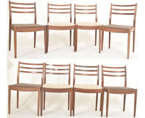 Victor B. Wilkins for G-Plan - a set of eight retro mid 20th century circa 1960s teak &amp; upholstered dining chairs. Each c