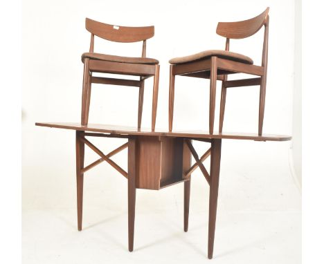 G-Plan Furniture - a retro mid 20th century circa 1960s teak drop leaf gate-leg dining table with two chairs (AF). The table 